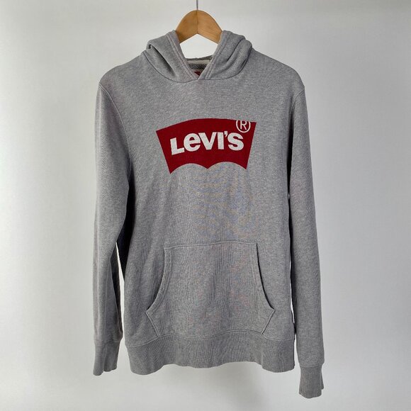 Levi's Grey Hoodie With Red Graphic Batwing Logo, Size Small - Picture 1 of 6